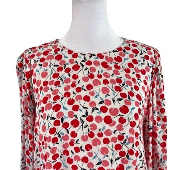 Loft Cherry Print Balloon Sleeve Shift Dress Size Small - Picture 7 of 11